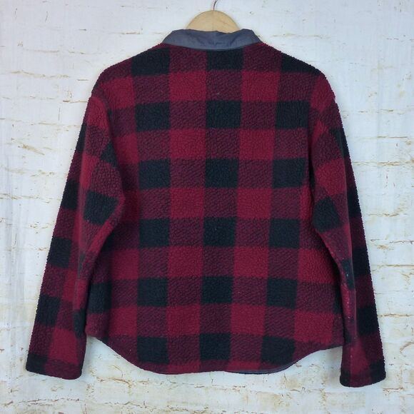 Columbia Shirt Jacket Women M Red Buffalo Plaid Checks South End Sherpa Shacket - Picture 2 of 11
